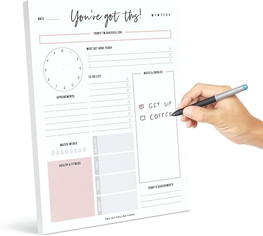 Bliss Collections Daily Planning Pad, To Do List Notebook - Undated Tear-Off Sheets Notepad - Work Calendar, Organizer, Scheduler for Goals, Tasks - You've Got This (Pink), 8.5" x 11", 50 Sheets