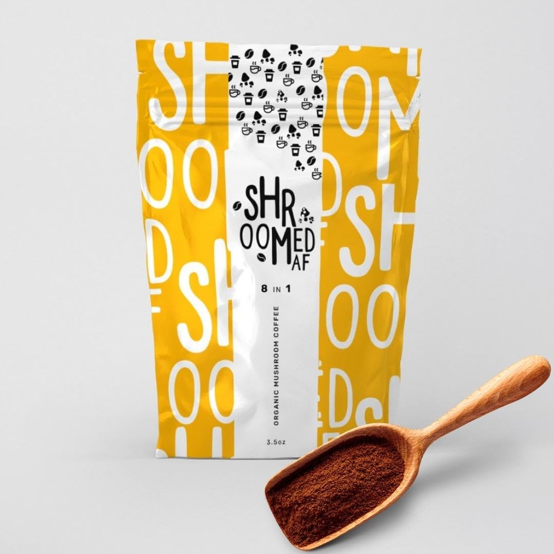 Instant Mushroom Coffee Organic, 8 Mushrooms (Lion’s Mane, Reishi, Turkey Tail, Cordyceps & More) Mixed with Gourmet Arabica, Low Caffeinated Coffee Alternative for Focus & Gut Health 3.5oz