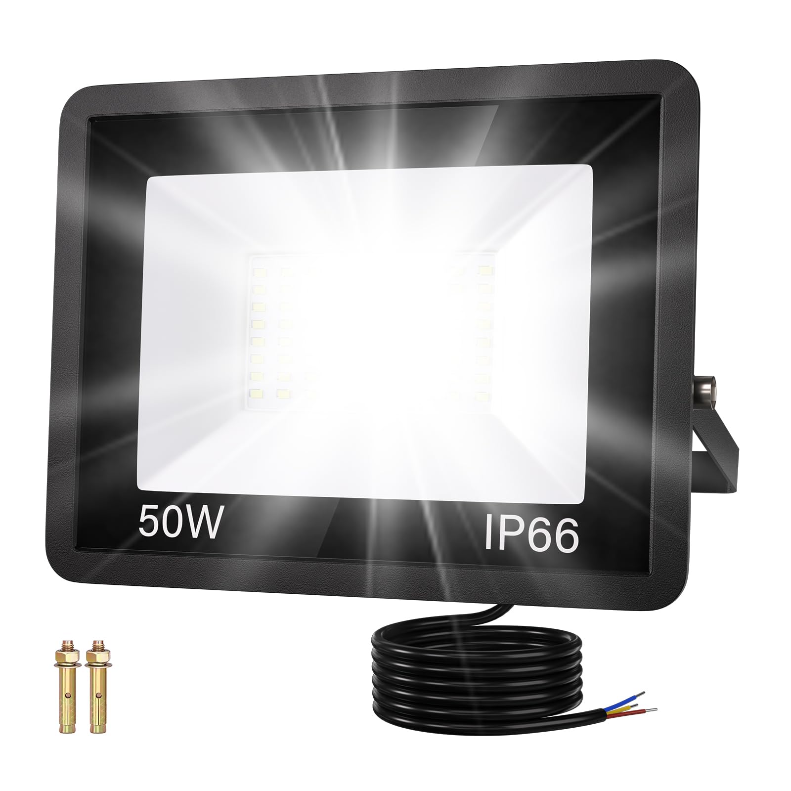 LED Strahler Außen,50W 5000LM Superhell Spotlight Außenleuchte Flutlichtstrahler (6500k Kaltweiß), Ip66 Wasserdicht Led Scheinwerfer Innen Flutlicht Für Sportplätze,Garagenhöfe, Gärten (50W-1PCS)