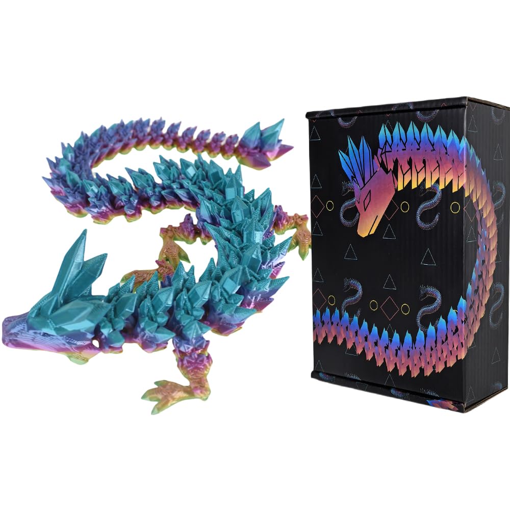 3D Printed 12inch Crystal Dragon Christmas Fidget Toy Gifts for Adults Easter Basket Stuffers（12" Crystal Dragon）