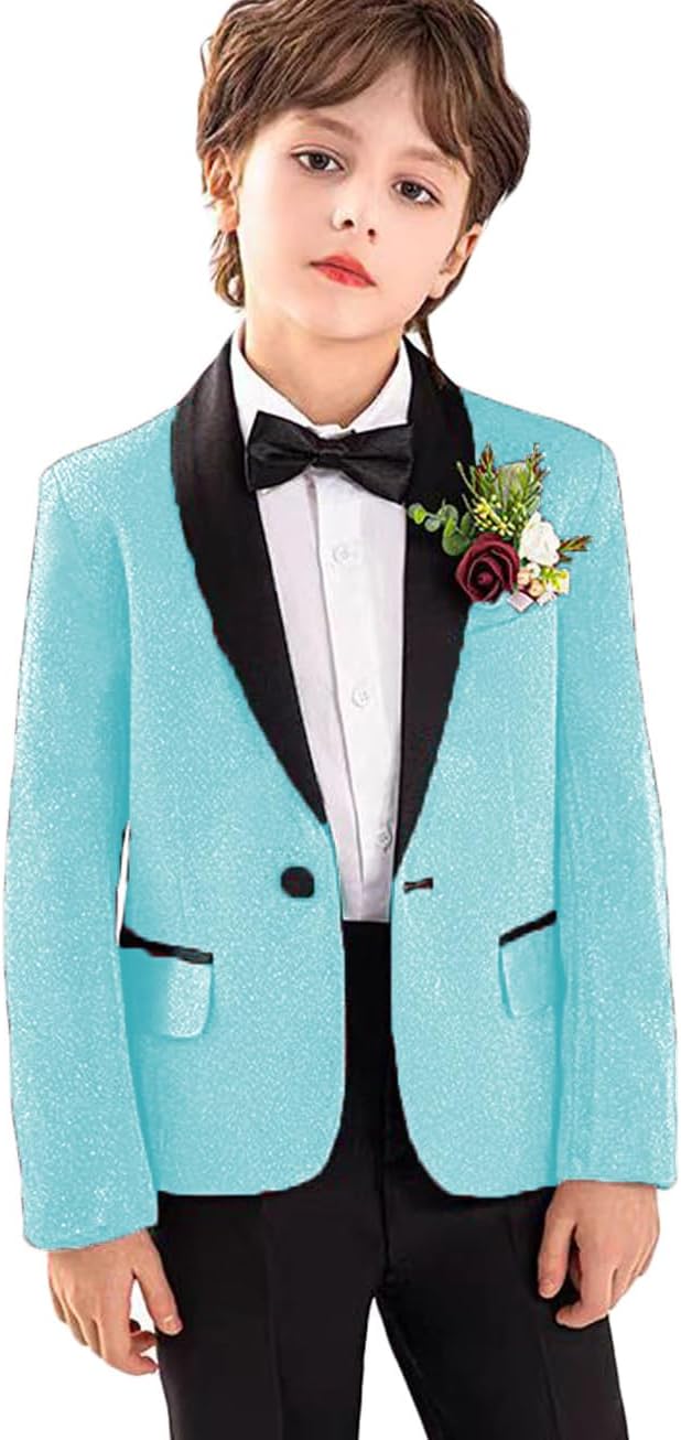 Boys Kids Shiny Suit Tuxedo Blazer Flower Boy Jacket for Prom Wedding Birthday Party Circus Show