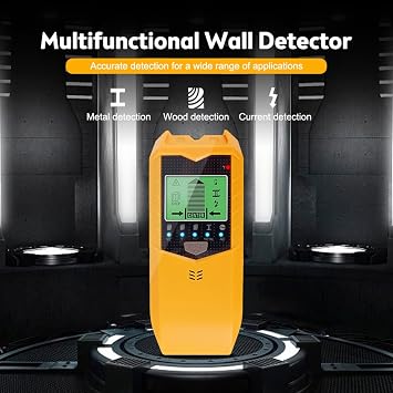 Stud Finder Wall Scanner, 5 in 1 Electronic Stud Sensor, Metal Detector Wall Scanner, Wall Wood Detector Scanner with LCD Display & Audio Alarm for Wood Metal Pipe Studs AC Wire Detection (Yellow)