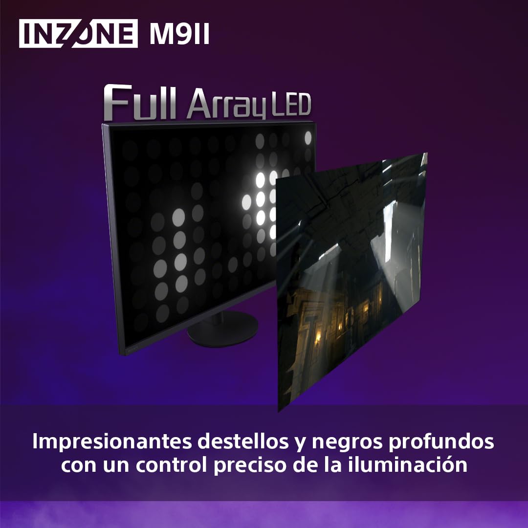 Sony INZONE M9II Monitor Gaming, 27 Pulgadas, 4K Ultra HD: Resolución 2160p, Frecuencia actualización 160 Hz, 1 ms GTG, Espectro DCI-P3 95%, Full Array LED, G-Sync, Adaptive Sync, VRR, Negro