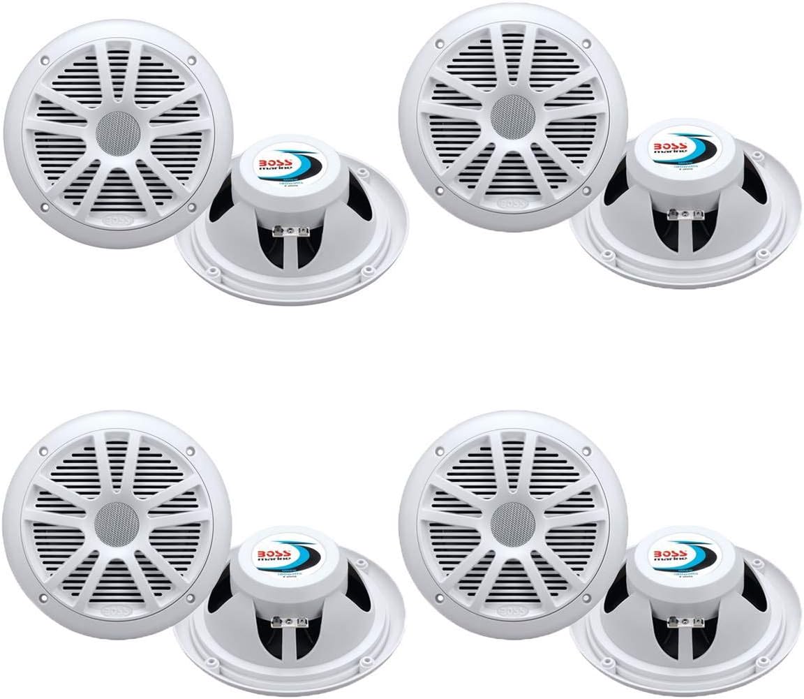 Boss Audio MR6W 6.5" 180W Dual Cone Marine/Boat Speakers Stereo, White (8 Pack)