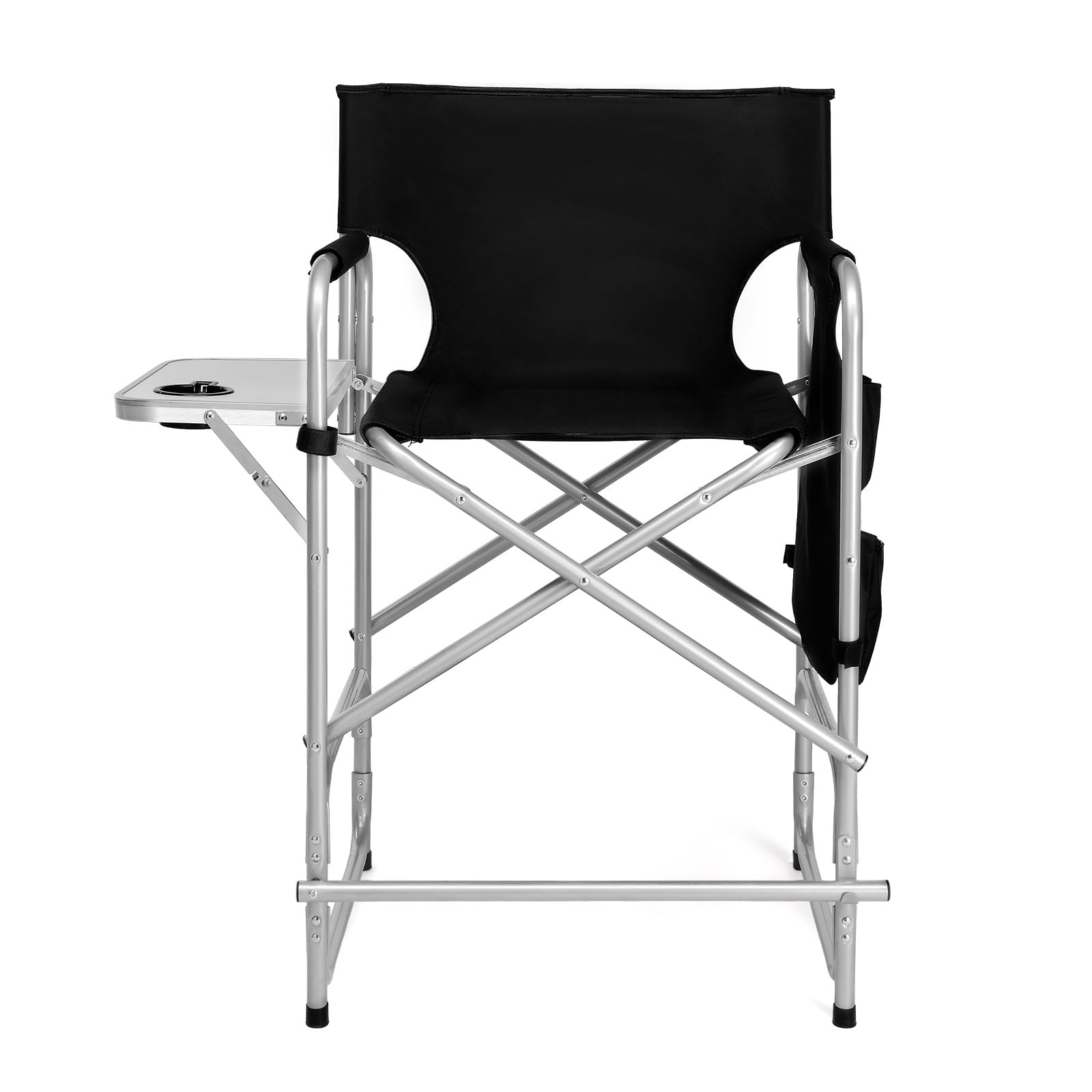 Bonnlo Fauteuils Metteur en Scène, Chaise Pliante Camping, Chaise Maquillage Professionnel avec Rangement et Repose-Pieds, 136Kg, en Métal, Noir