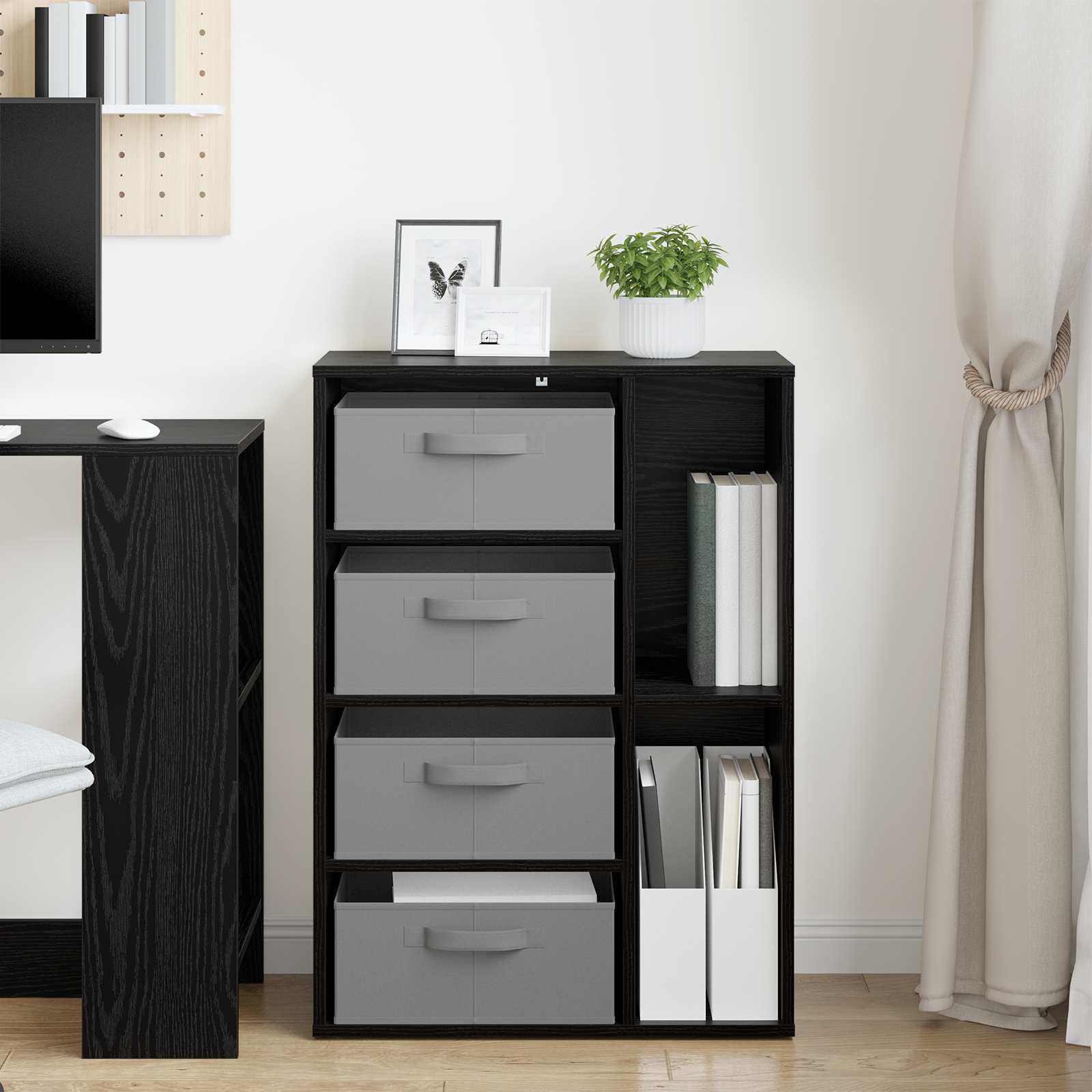 Credenza in rovere nero, 60 x 33,5 x 84 cm | Legno di ingegneria durevole, ripiani spaziosi, maniglie incassate, mobili multiuso soggiorno o sala da pranzo