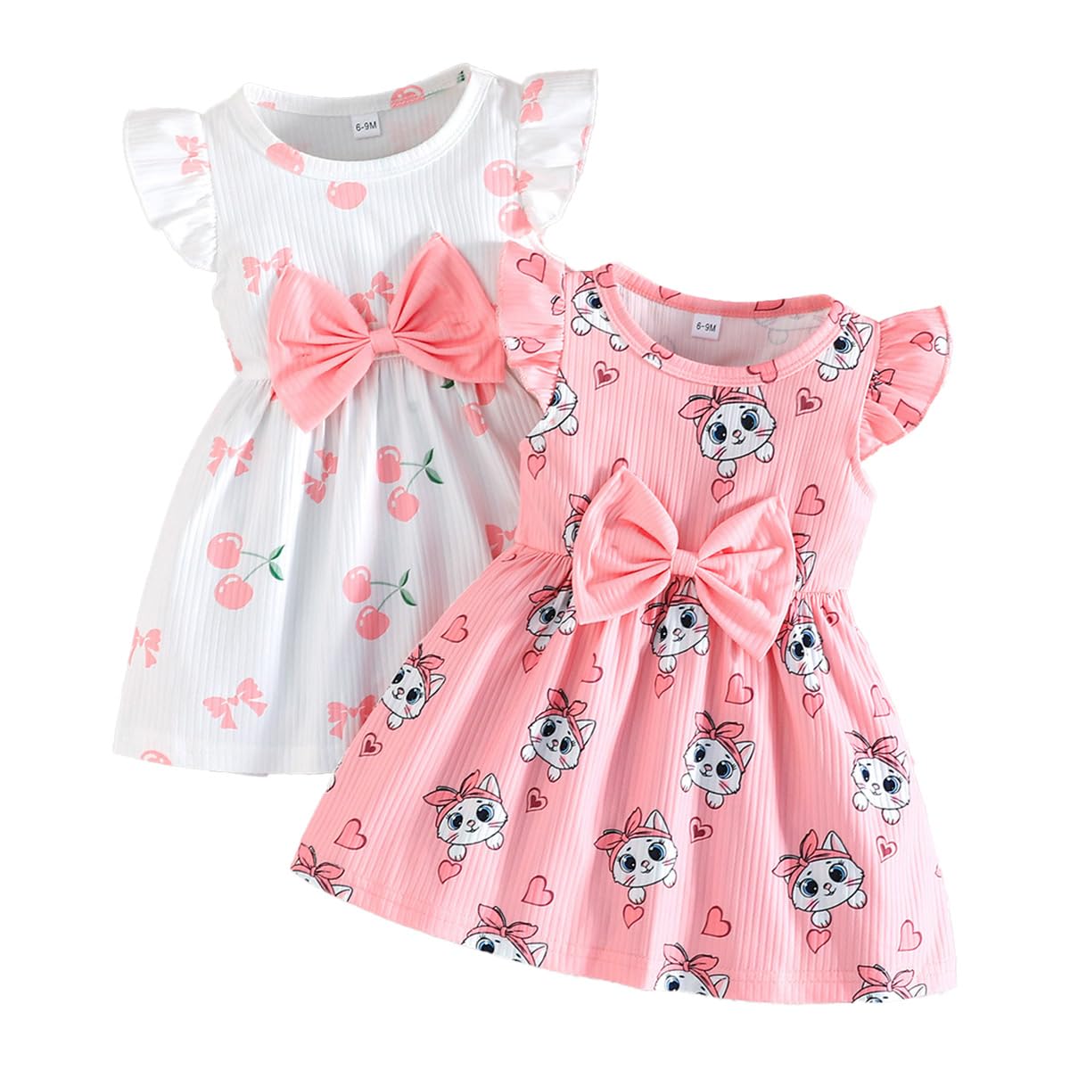 Vestido Verano Para Niña con Estampado de Mariposas Lazo Volantes sin Mangas Bonito Vestido de Lunares Para Niña — view 8