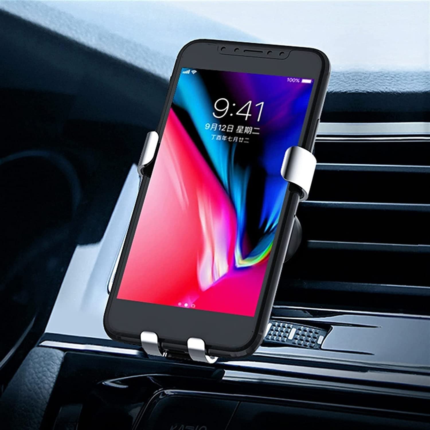 Porta Cellulare Auto, Supporto per telefono cellulare Supporto per telefono a gravità Supporto per telefono cellulare a gravità in metallo per auto con blocco automatico Supporto Auto Universale(Black
