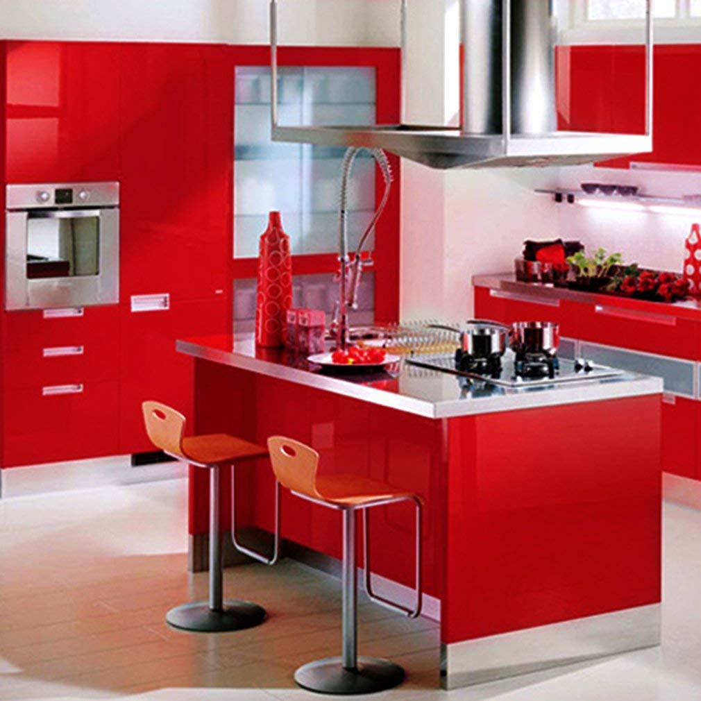 ERATO Red Vinyl Wallpaper Peel & Stick Self Adhesive Vinyl Red Contact Paper for Cabinets Countertop Kitchen Shelves Liner Waterproof Wallpaper (24x48 Inch, Red Glossy) 2