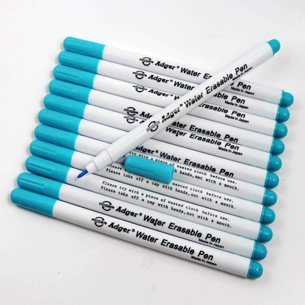 Ushaworks Adger Water Erasable Pen for Fabric, Sewing,Crafting Erasable Pen for Clothes Fabric Marker Temporary Marking Blue Ink DIY Projects Pack of 12 piece.