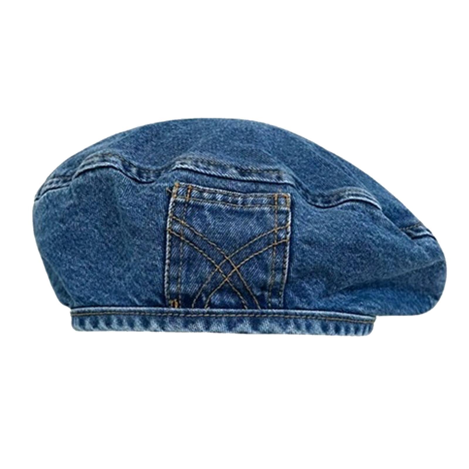 Denim Beret Hat Headgear Women French Hat Beanie for Shopping Travel Holiday Dark Blue-image-46