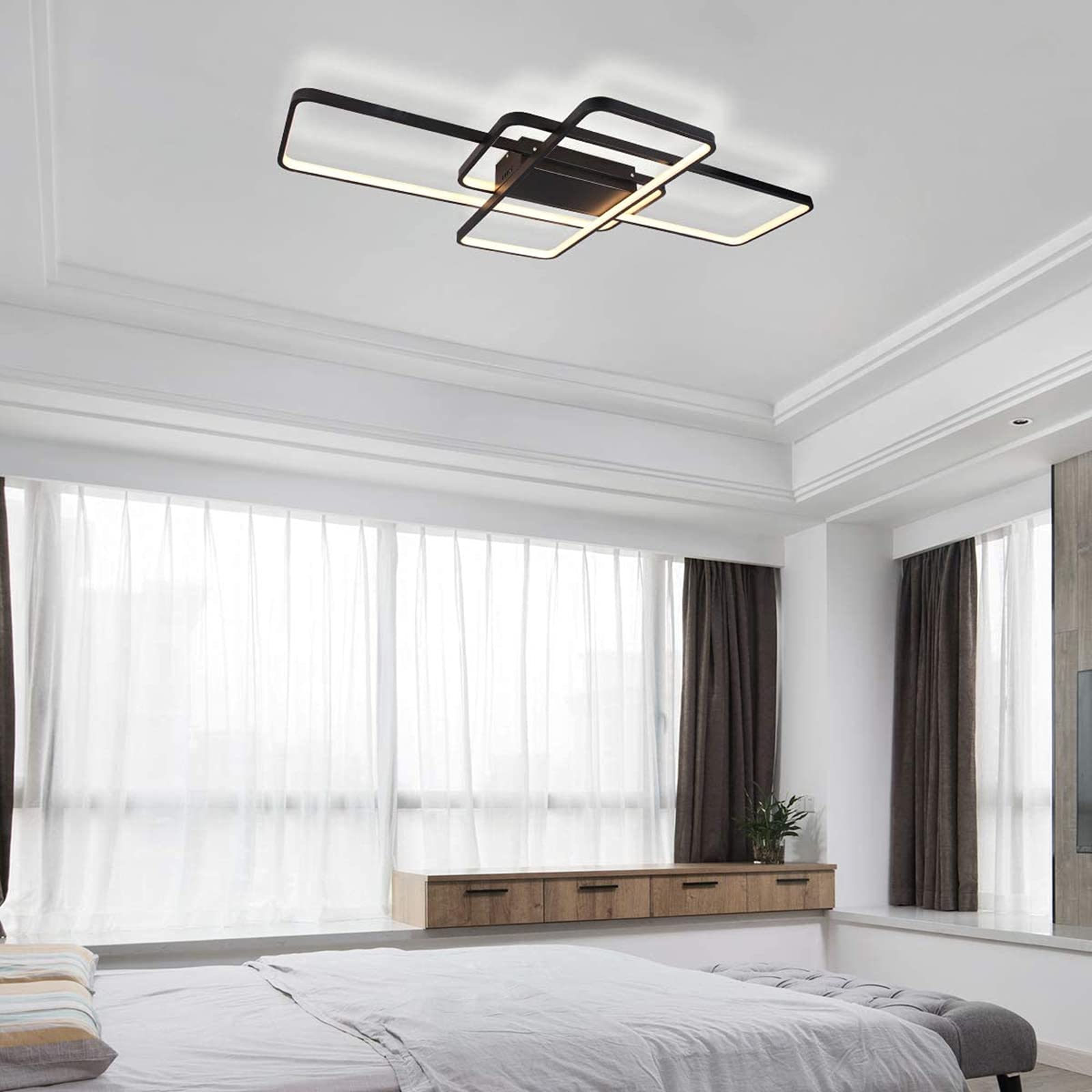 Moderna LED Plafoniera Dimmerabile Creativo Disegno Lampada Da Soffitto Soggiorno Camera Da Letto Stanza Dei Bambini Lampadario [Classe Di Efficienza Energetica A++],Nero,140 * 80cm