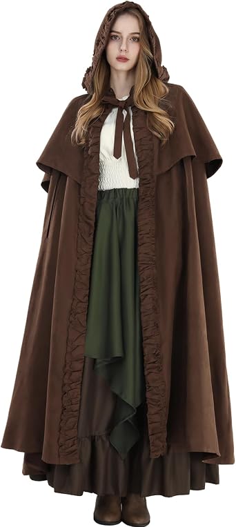 CR ROLECOS Cloak with Hood Women Long Hooded Cape Medieval Renaissance Cloak Halloween Costumes