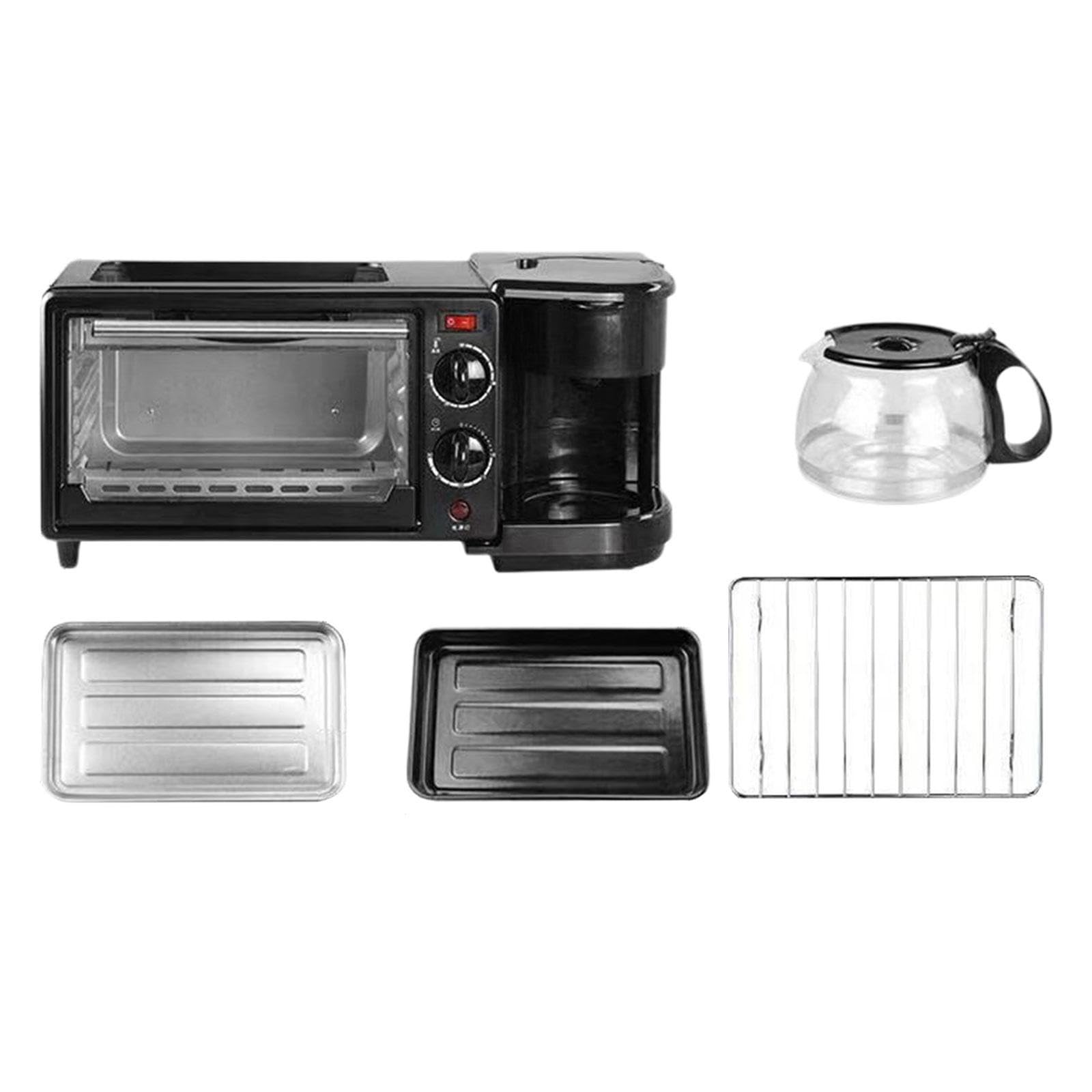 Milageto 3 in 1 Frühstückscenter Station Toasterofen Vielseitig mit Kaffeemaschine Ofen Frühstücksmaker für Sandwich Brot Ei, Schwarz Küche, Haushalt & Wohnen