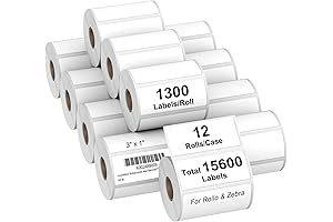 12 Rolls 3x1 Thermal Labels for Shipping, Barcodes, and Mailing