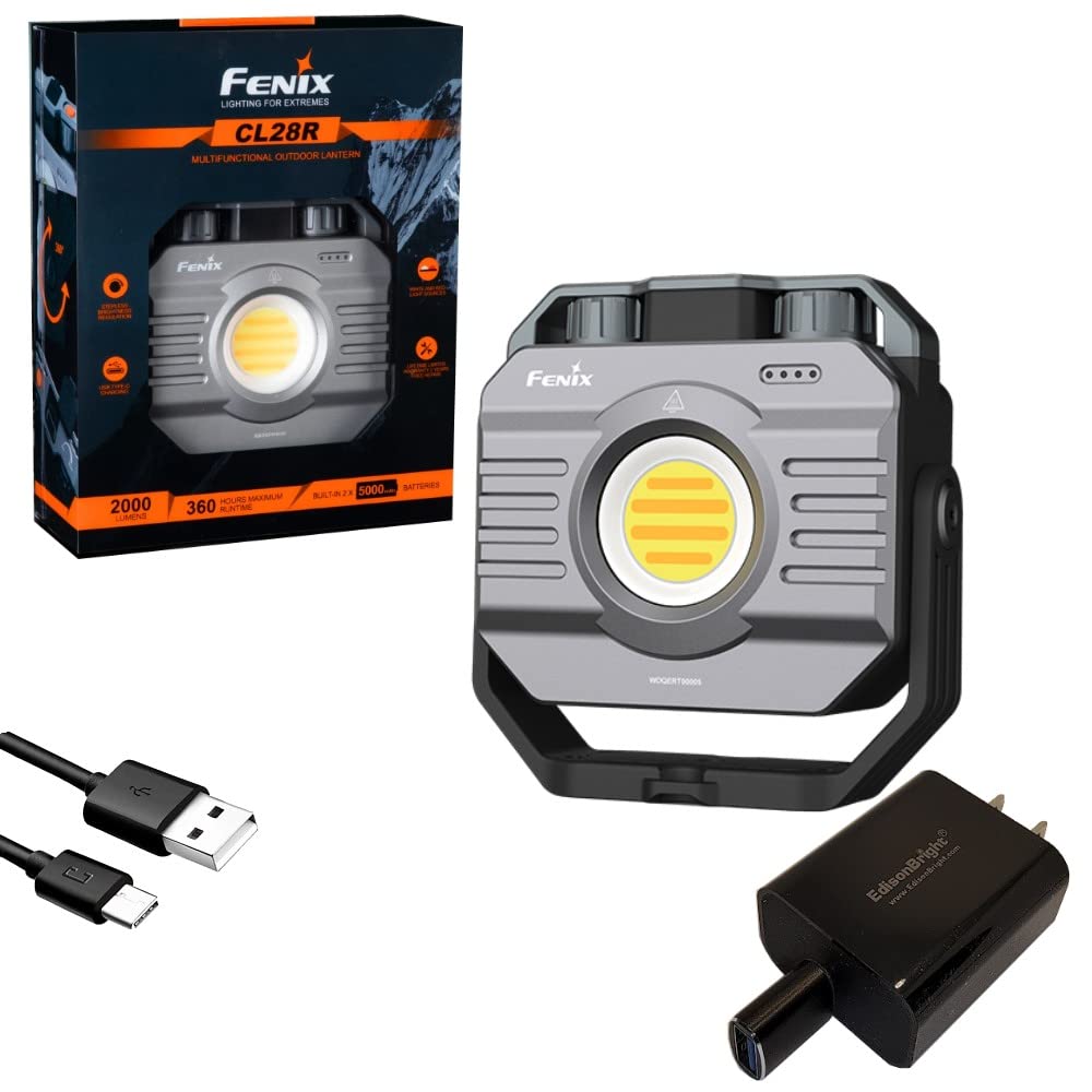Fenix CL28R 2000 Lumen Rechargeable Work Light(Worksite Light) Warm White/Cool White/red Photo/Video Light with EdisonBright USB Charging Adapter