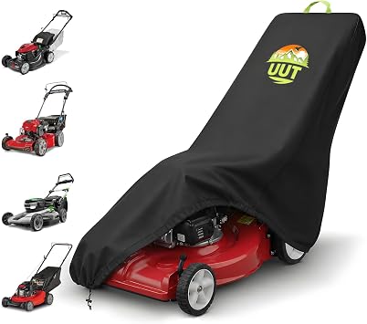 UUT Lawn Mower Cover, Push Mower Cover Waterproof Heavy Duty 420D, Walk Behind Lawn Mower Cover for Outdoor Use, Fits Toro, Honda, EGO, Craftsman etc. Black, 75 "L25" W39" H