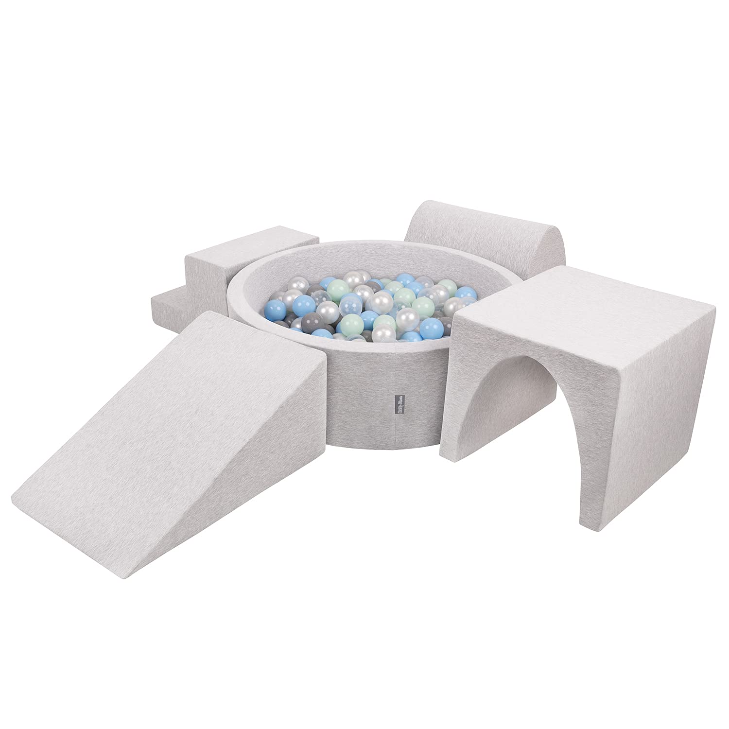 KiddyMoon Foam Playground For Kids With Round Ballpit (300 Balls) Obstacle Course, Lightgrey:Pearl/Grey/Transparent/Babyblue/Mint โ image 1