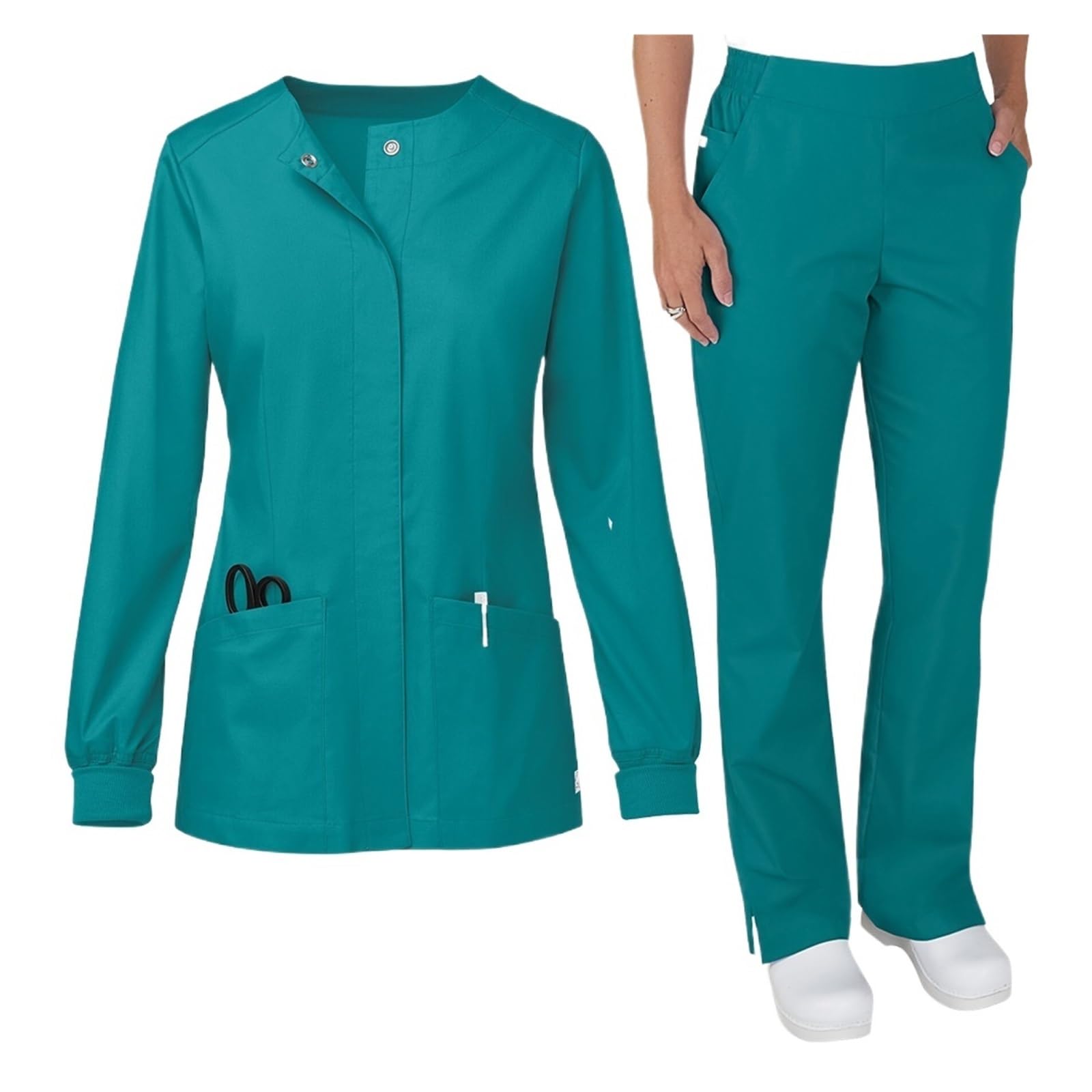 Kasacks Damen Pflege Elastische Handwaschkleidung Schönheitssalon Skin Manager SPA Arzt Arbeitsanzug Langarm V-Ausschnitt Krankenschwesteruniform-Set