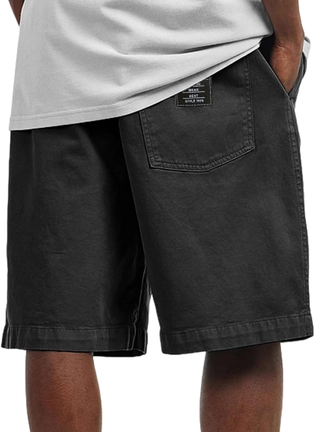 Men's Relaxed Fit Cargo Shorts Casual Elastic Waist Summer Solid Color Shorts with Back Patch Pocket