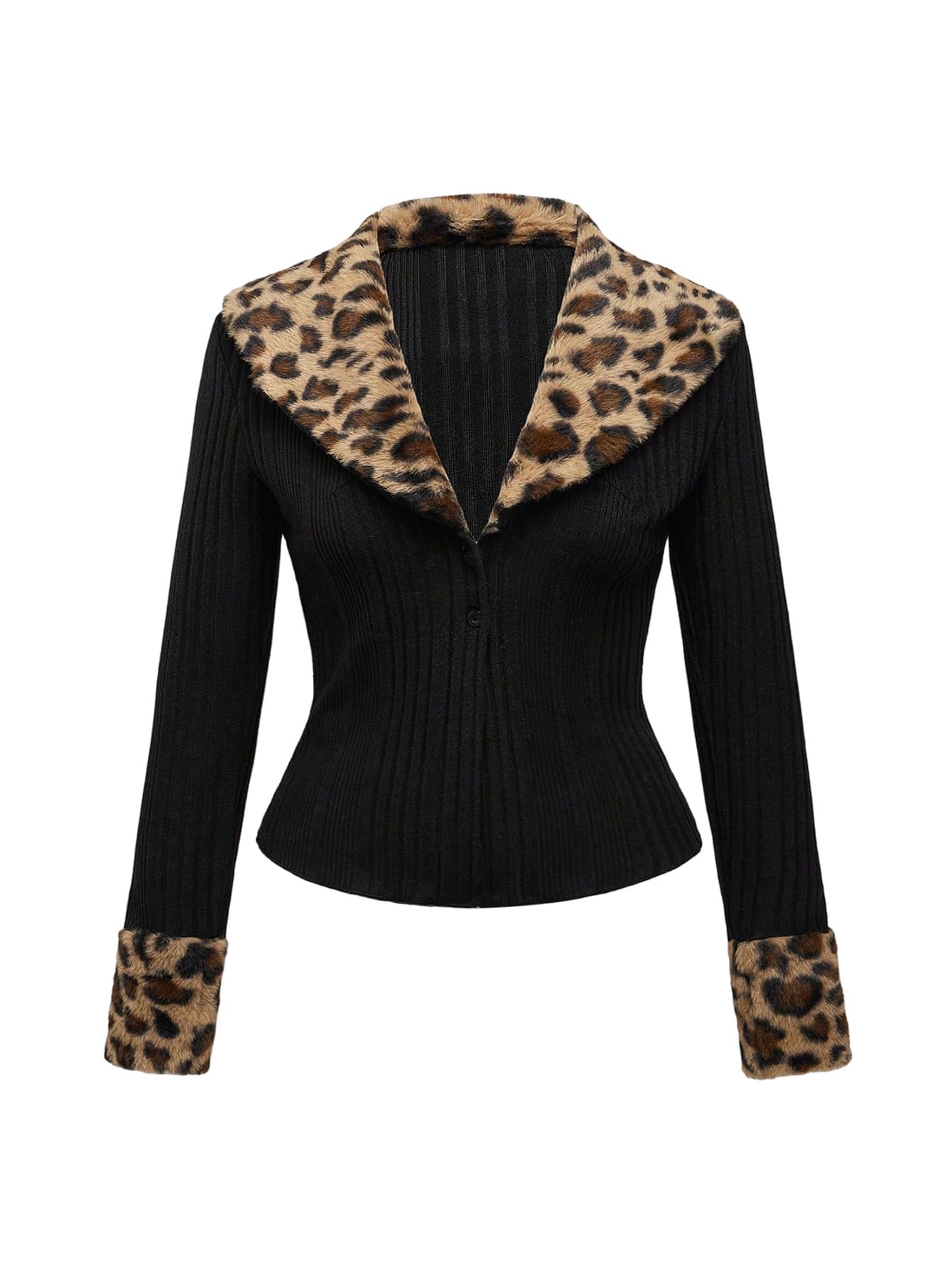 WDIRARA Womens Plus Size Leopard Fuzzy Cardigan Sweaters Button Down Long Sleeve Knit Outerwear