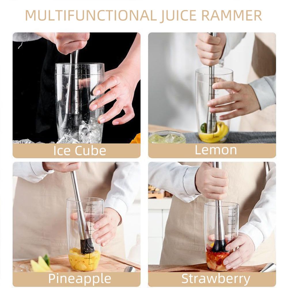 10 piezas de mortero para cócteles de acero inoxidable para bebidas, 8 pulgadas de largo, mojito mortero, herramienta para bebidas, trituradora de hielo, juego de herramientas de camarero para el