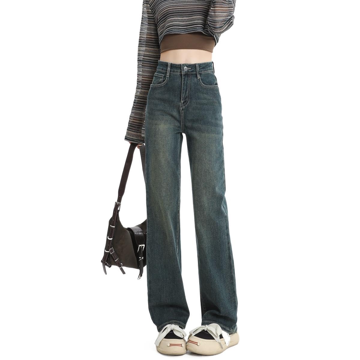 Jeans para Mujer Tiro Alto Rectos Pierna Ancha Vaqueros Pantalones
