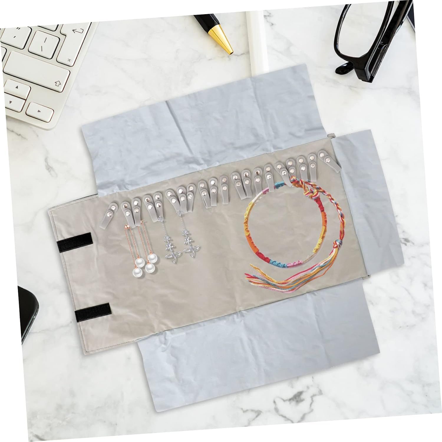 Travel Jewelry Roll Bag Compact Necklace Storage Pouch Jewelry Bag Organizer Earring Bracelet Ring Holder Grey