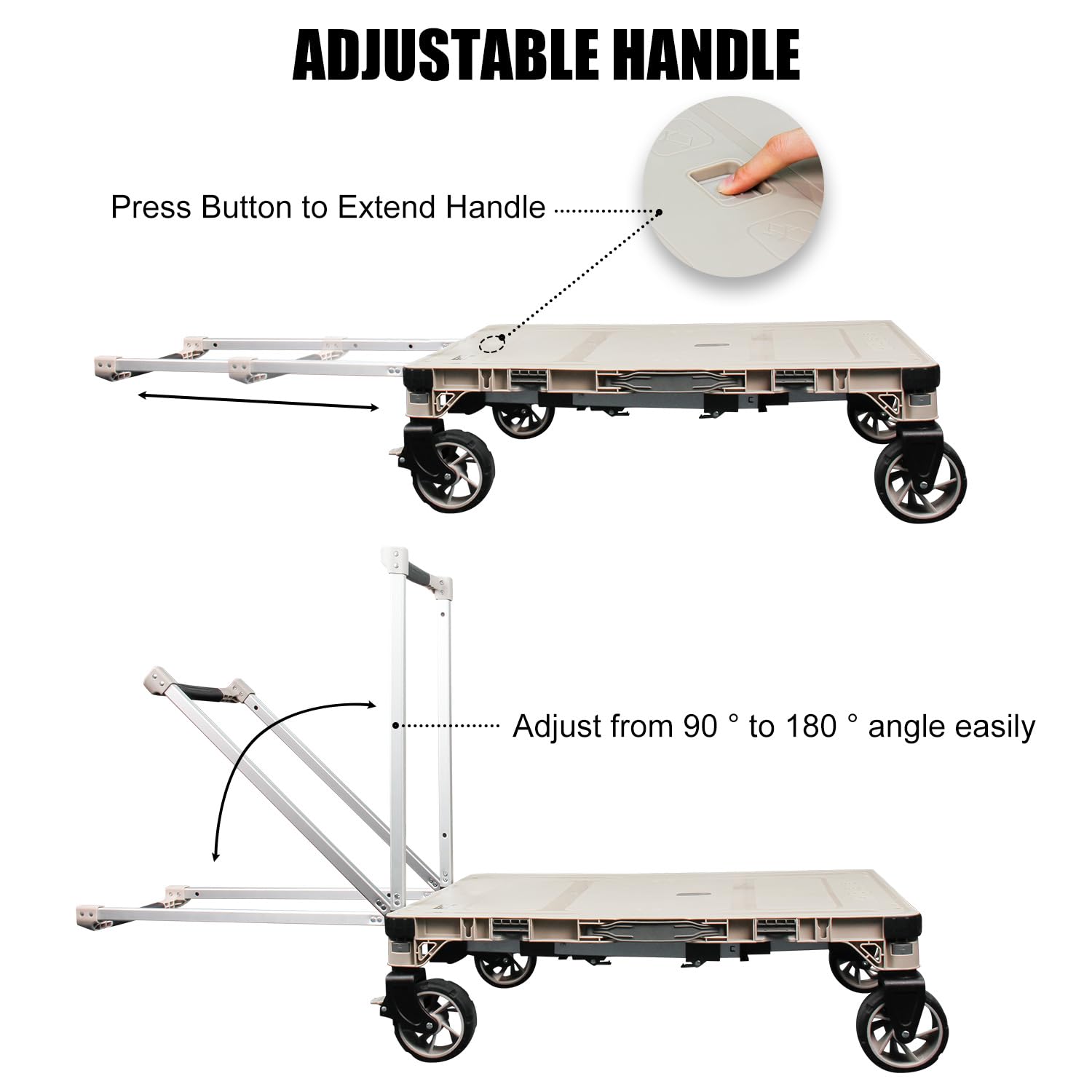 APOXCON Składana ciężarówka platformowa Heavy Duty 99.8 kg Hand Trucks with 360° Rolling Swivel Wheels, wielofunkcyjny wózek może być używany jako stół kempingowy i wózek dla lalek