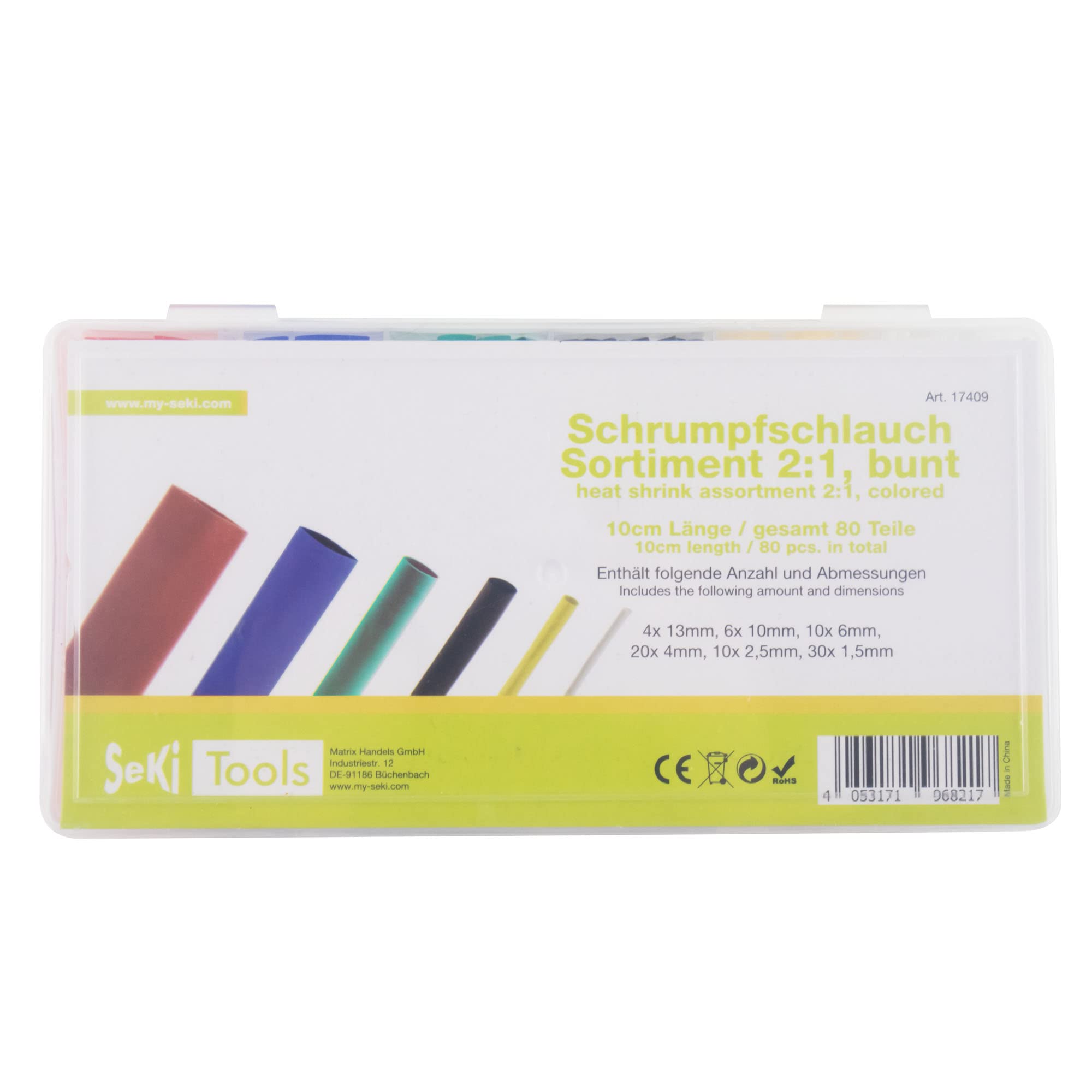 SeKi Tubo termorestringente, 2:1 pezzi, colori assortiti, 80 pezzi, in 6 misure (30 x 1