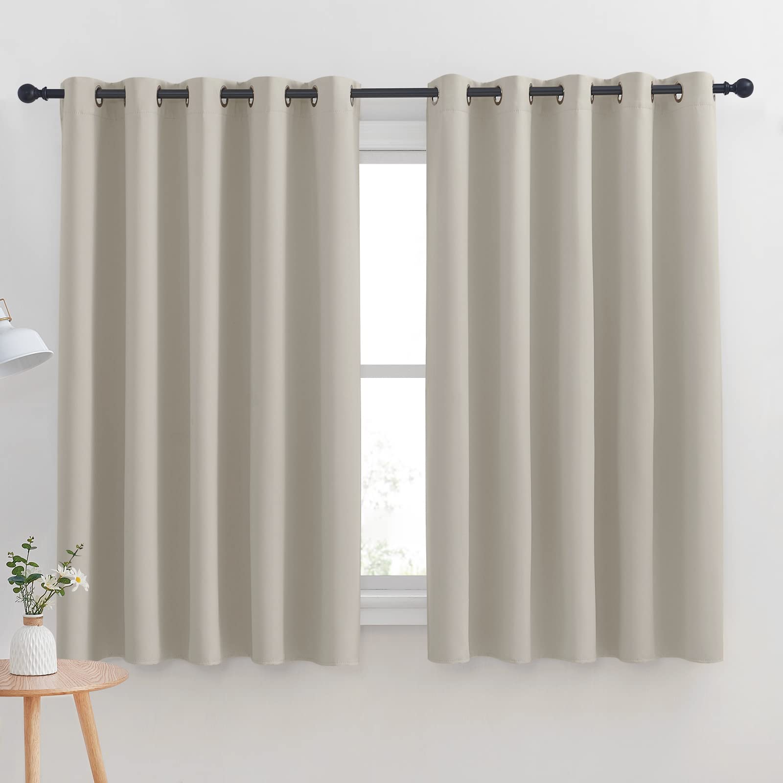 NICETOWN Thermal Insulated Narural Blackout Curtains for Bedroom, Window Treatment Solid Grommet Room Darkening Drape Panels for Bedroom (Set of 2, 70 by 63 inches Long)