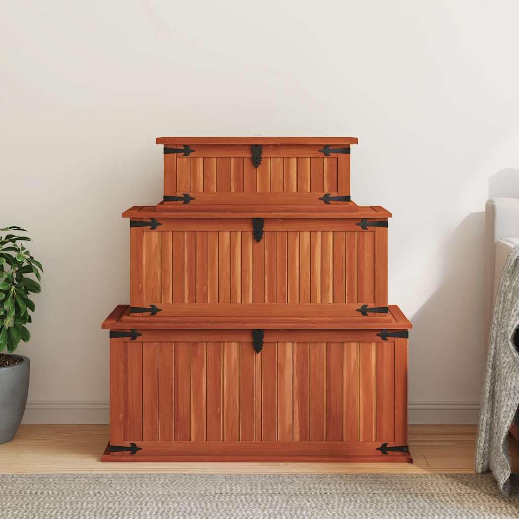 Juego de 3 baúles de madera maciza de acacia, color marrón