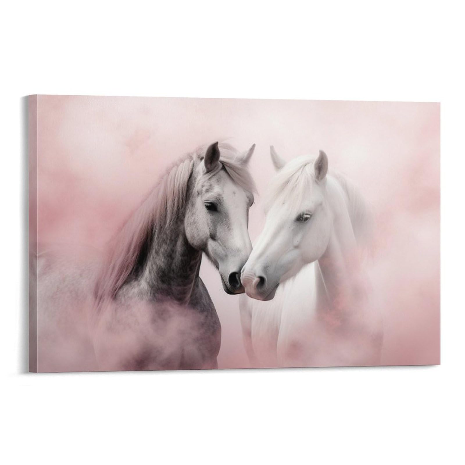 Foccar Frame-Watercolor Horse Couple Watercolor Horse Couple Printed Canvas Posters Romantic Animal Modern Abstract Wall Decor For Living Rooms Bedroom Wall Art