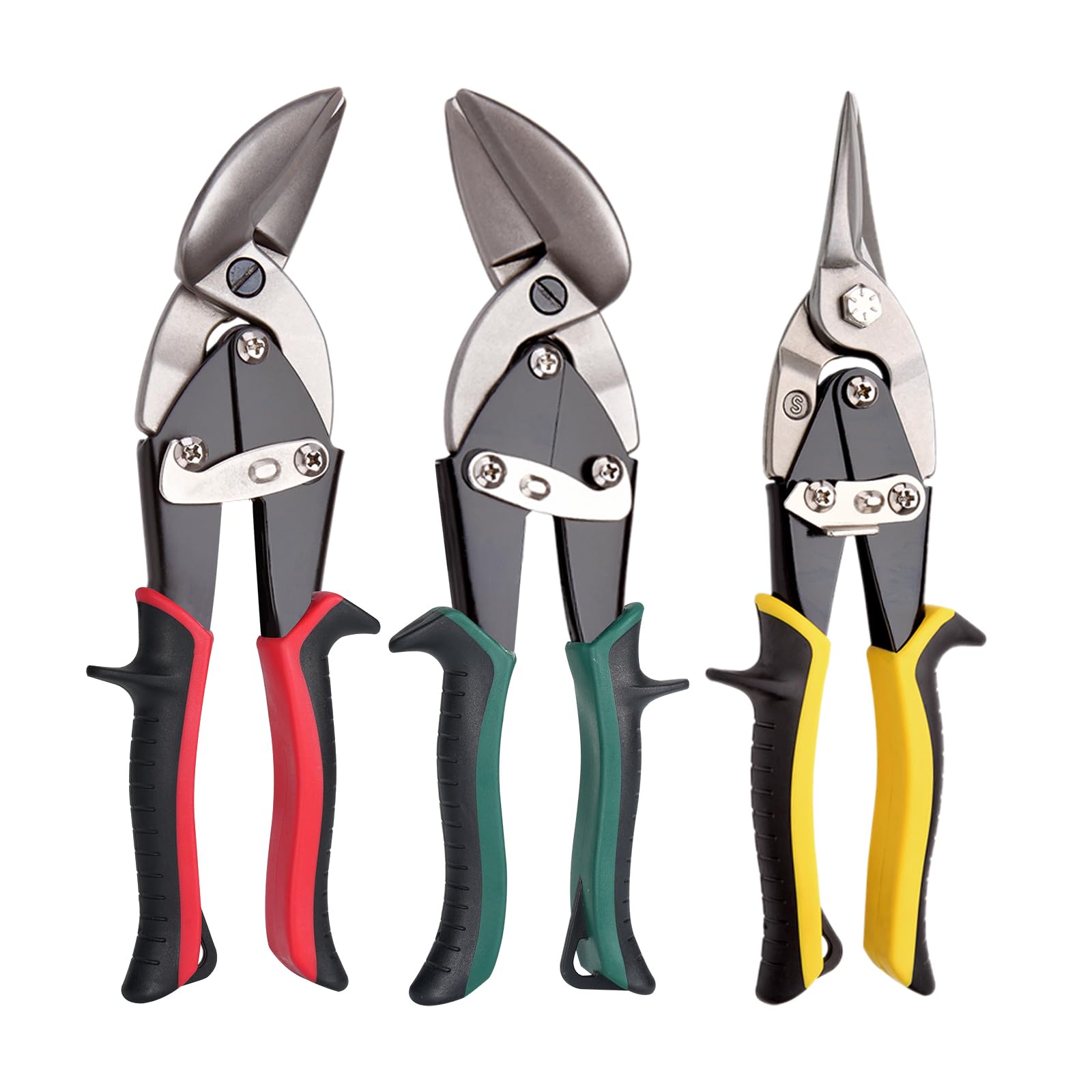 Dekeliy Aviation Tin Snips Set, Straight Heavy Duty Left and Right Tin Cutting Shears, 3-Piece Metal Cutters With Comfort Grips and Safety Latch