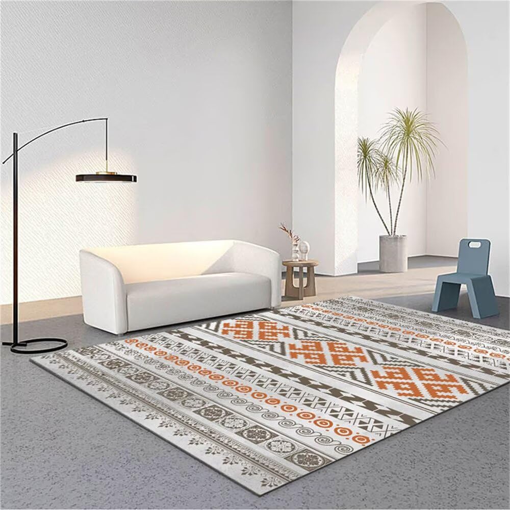 Tapis de salon doux gris et orange rétro floral 180x230cm antidérapant