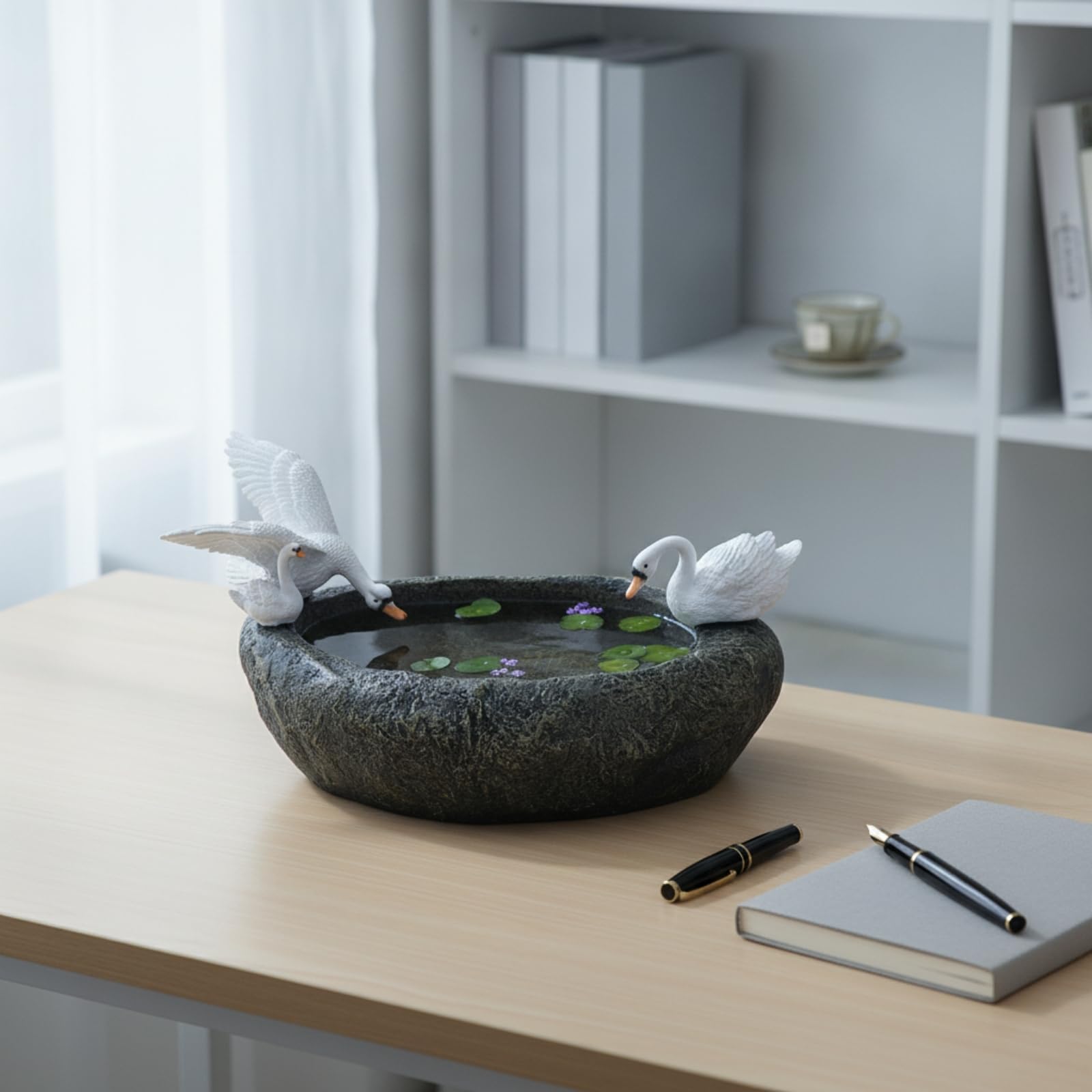 Maceta para Plantas Acuáticas Efecto Piedra, Jardinera con Cisnes, Elegan, para Patio