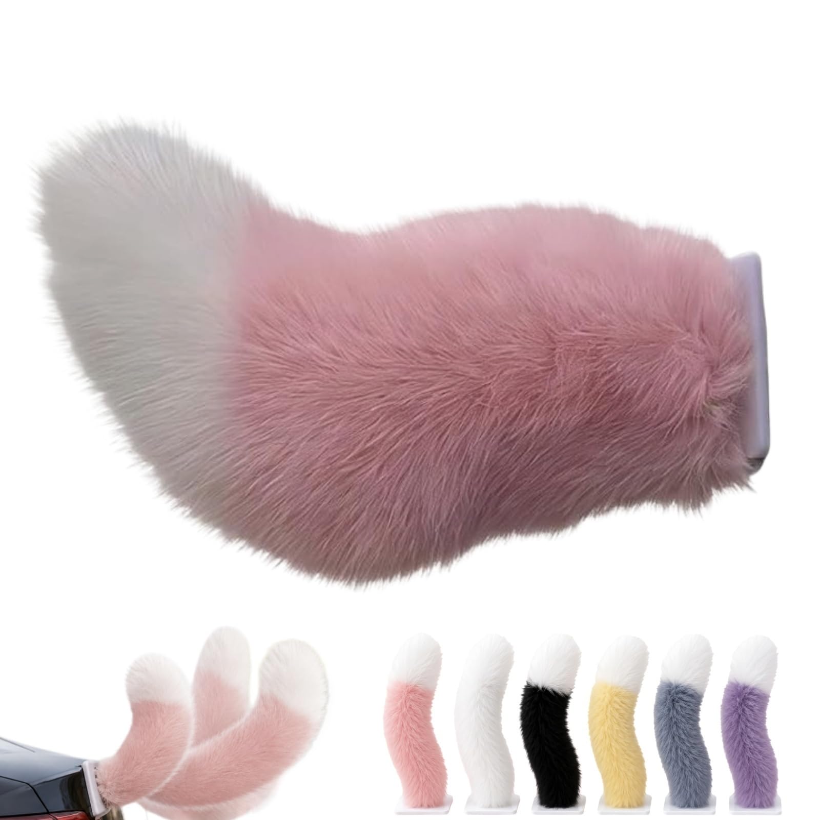 WstaIutno Remote Control Electric Car Tail, Cute Fuzzy Tail Car Decoration and Rechargeable Plush Animal Moving Accessory for Daily Commute and Family Road Trip (A-Pink)
