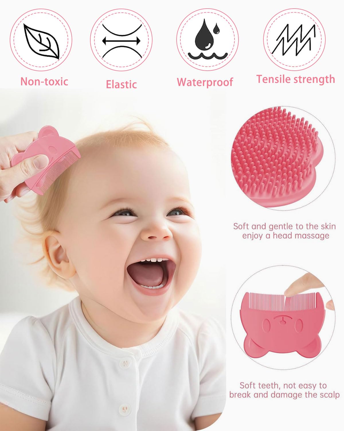 Pettine Neonato,4 pcs Spazzola per Neonati Set Pettine e Spazzola Neonato Spazzola Neonati in Silicone Spazzola per Massaggio per Bambini e Neonati Crosta Lattea e Regalo per Registro