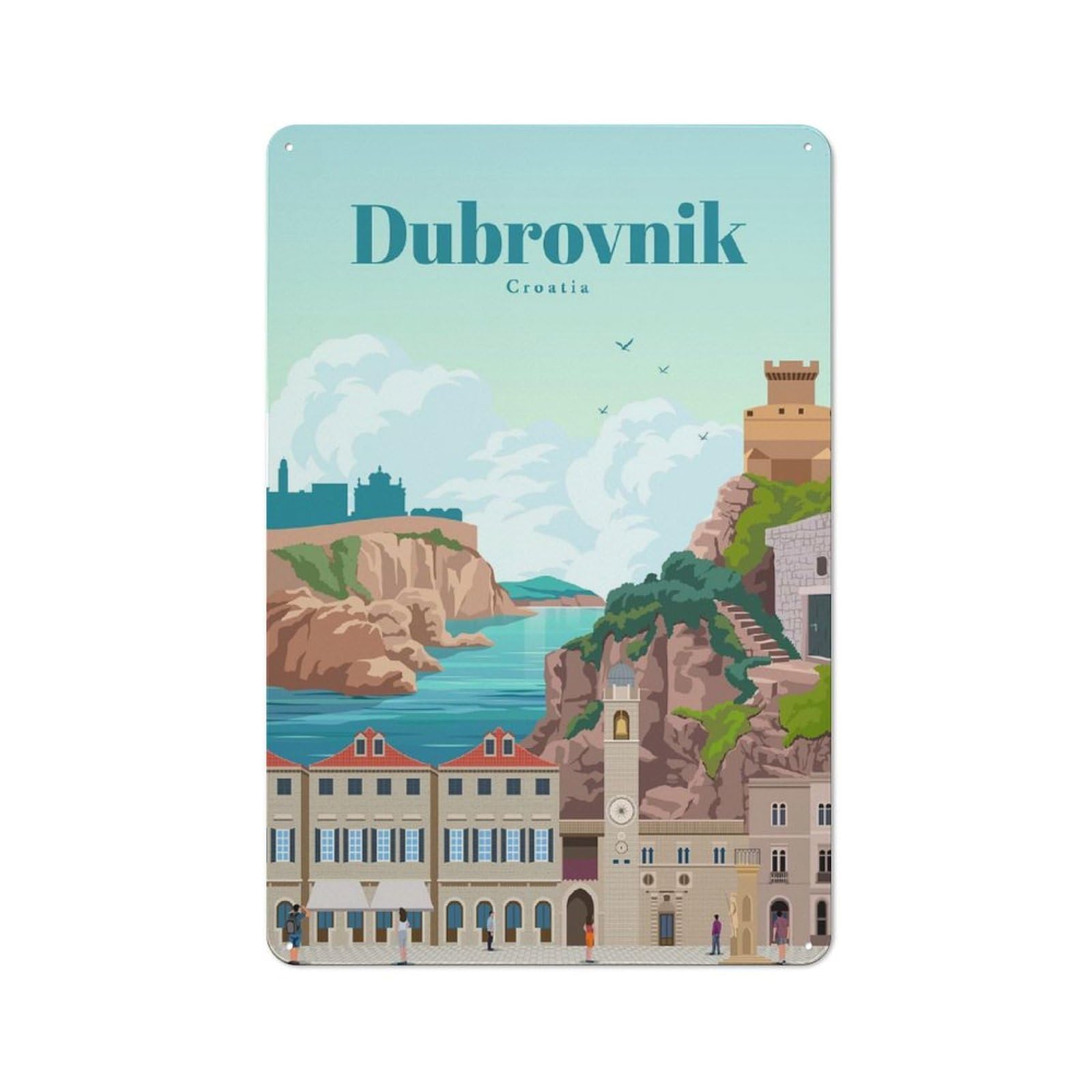 Junmoney Travel To Dubrovnik Vintage Metal Sign 30X20cm For Lounge Or Reading Corner, For Garage, Workshop And Man Cave Decoration
