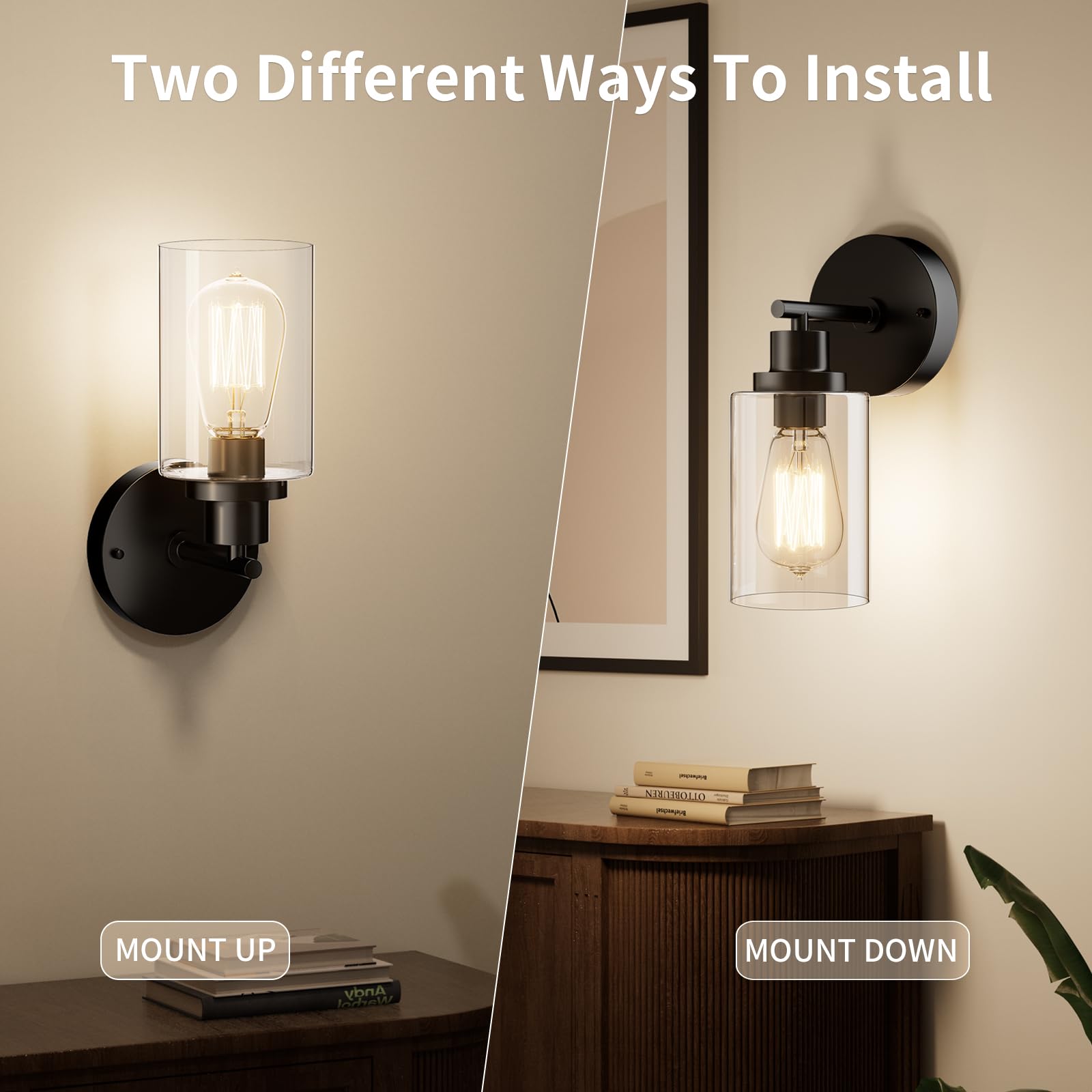 BUTHY Black Wall Sconce Light: Modern Wall Sconces Indoor, LED Wall Light Fixtures with E26 Base and Clear Glass Shade, Sconces Wall Lighting for Hallway, Bedroom, Living Room, and Mirror