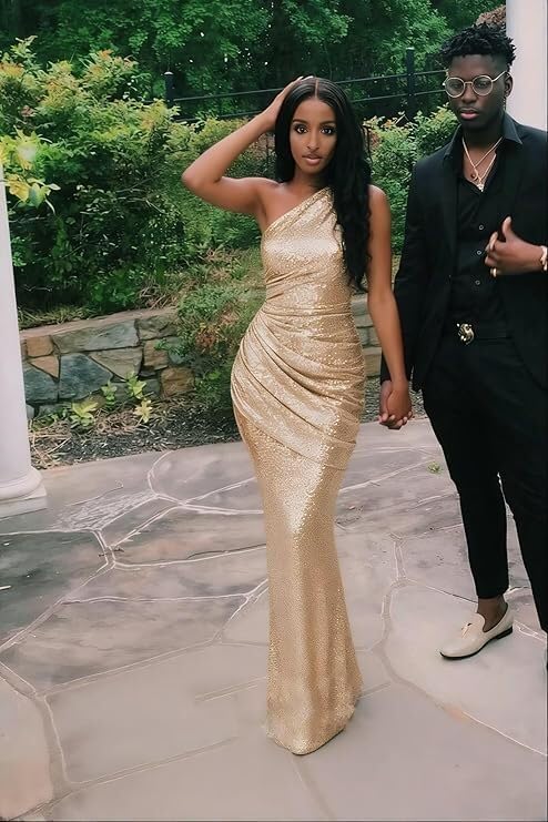 IIF One Shoulder Prom Dress for Women Sparkly Sequin Mermaid Long Ruched Ball Gown Formal Evening Party Dresses IIF201 - Image 9