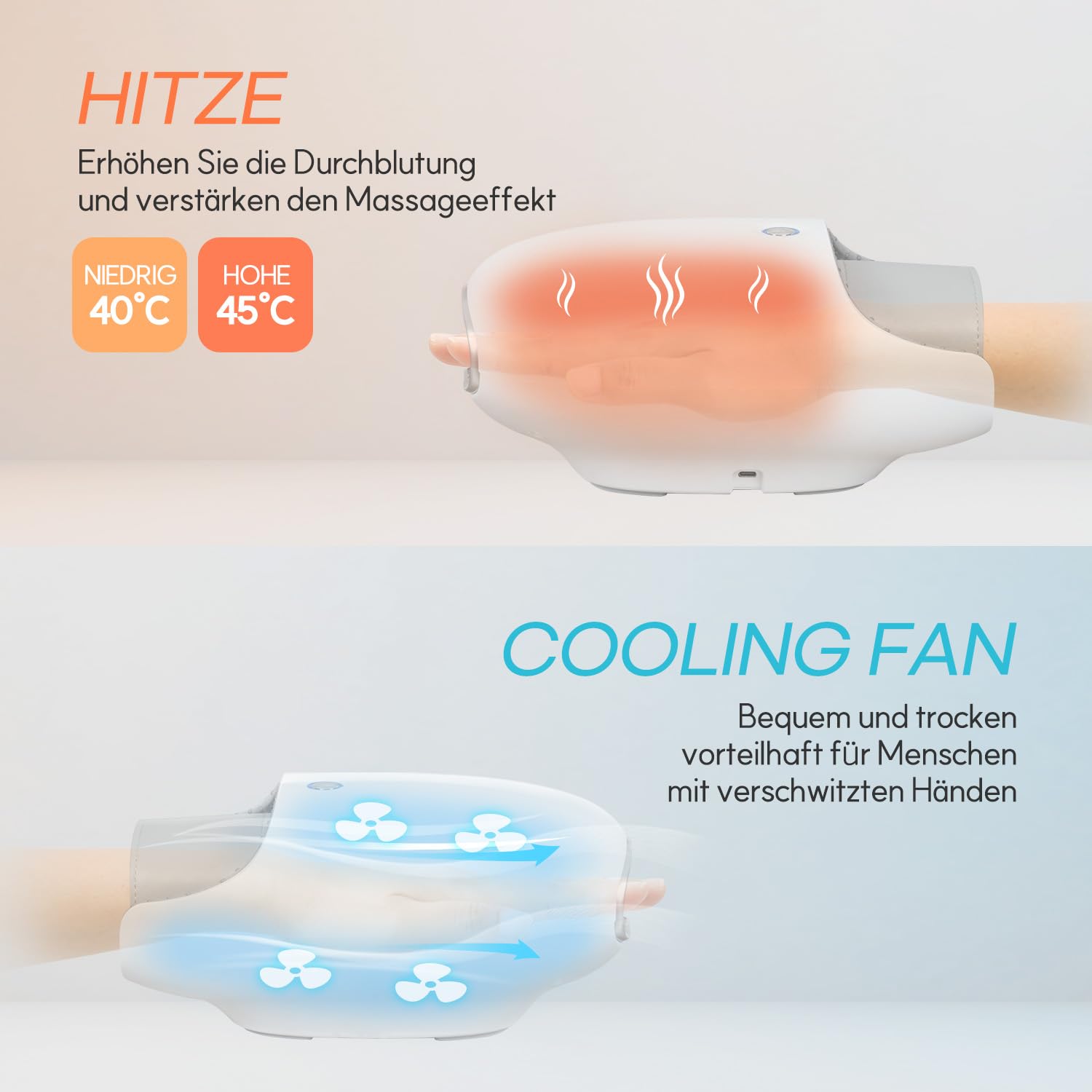 HubiCare Handmassagegerät mit Wärme und Luftstrom, starker Luftkompression für Hand, Finger und Rollmassage, gegen Schmerzen und Steifheit, mit Akupressur und Reflexzonenfunktion zur Entspannung