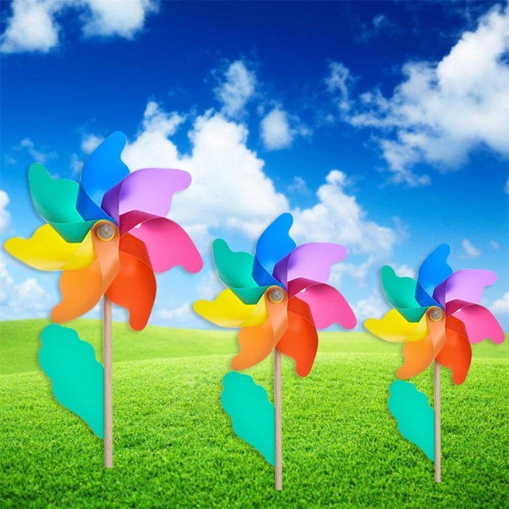 POFET Girandola dell'arcobaleno, giocattoli del bambino del mulino a vento ornamenti del giardino dell'iarda del prato inglese Spinner variopinto del vento del bastone di legno all'aperto