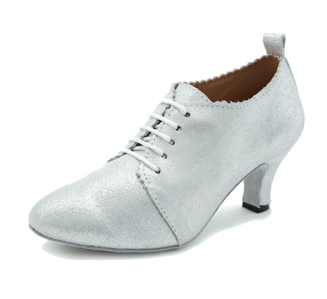 Scarpe da Donna con Punta Chiusa e Lacci in Pelle Sintetica Glitterata per la Pratica della Salsa, per Balli Latini, Balli e Balli