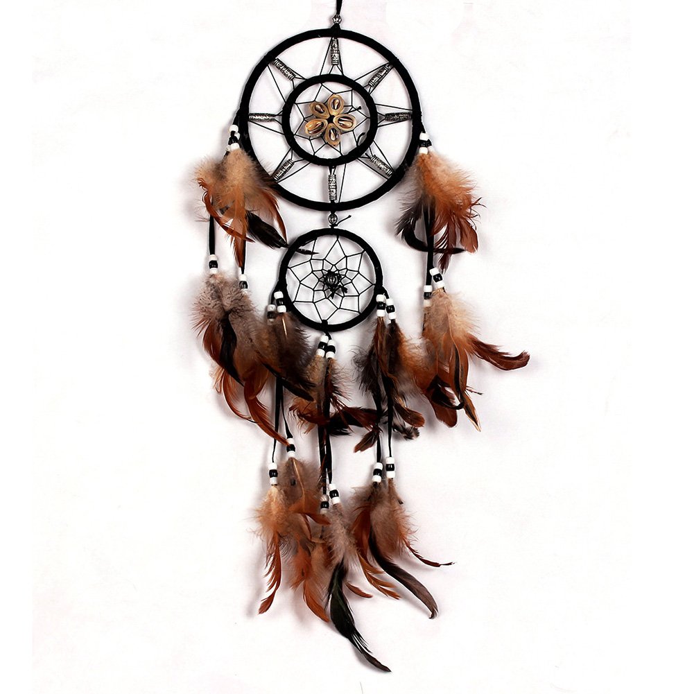 Whitelotous Handmade Two Rings Shell Dream Catcher with Faux Feather Beads Car Window Wall Hanging Decor