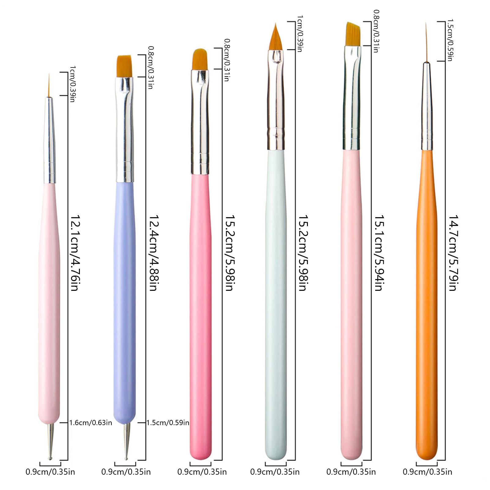 Set Di Pennelli Per Nail Arts, 6 Pezzi Pennelli Unghie Gel Per Design Su Unghie, Strumenti Penne Nail Arts, Set Di Strumenti Manicure A Doppia Testa, Pennellis French Liner Unghies, Per Disegno