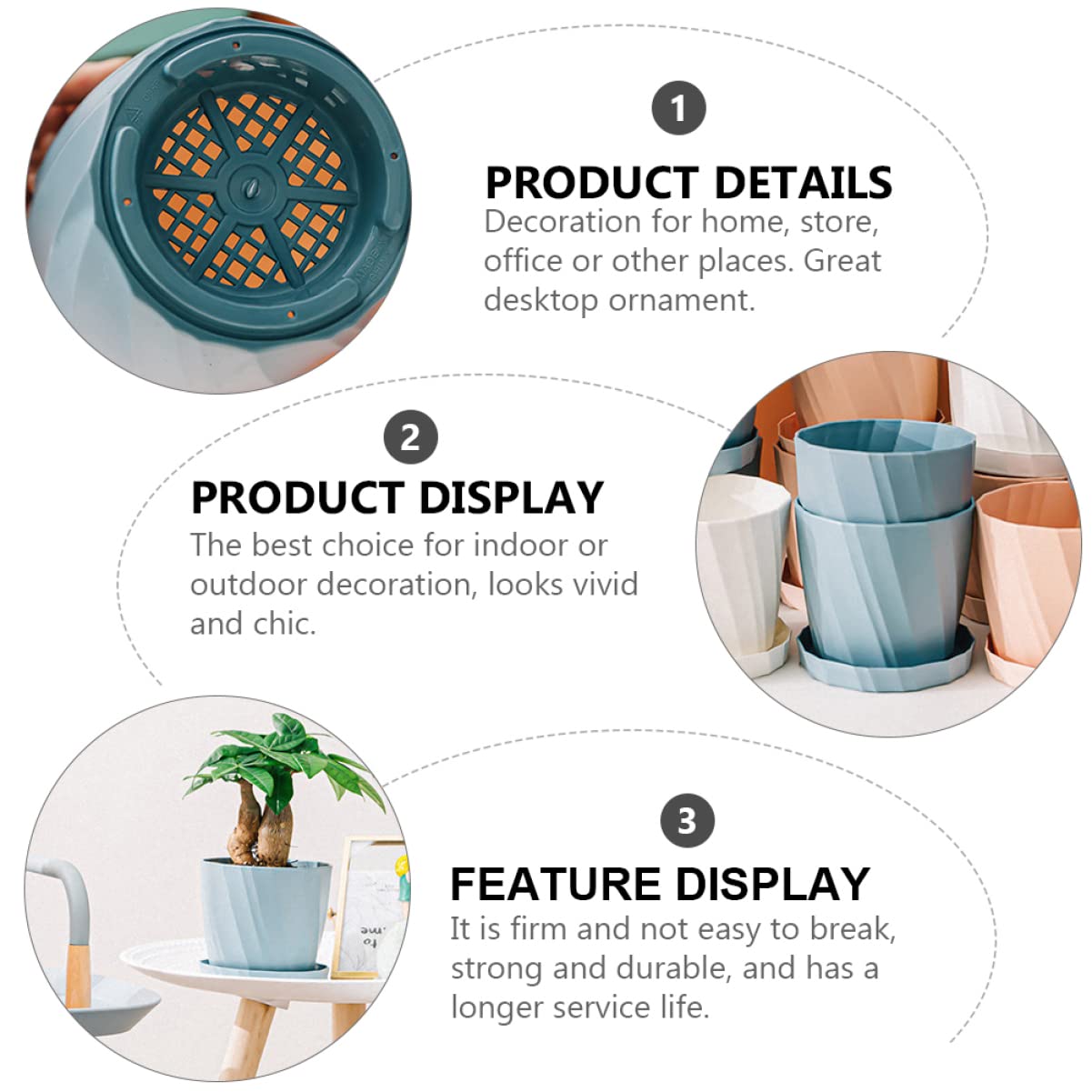 Alipis Vaso per Piante Grasse in Plastica Pp Blu, 4 Pezzi con Vassoio, Design Semplice per Casa e Decorazione Esterna, Lunga Durata