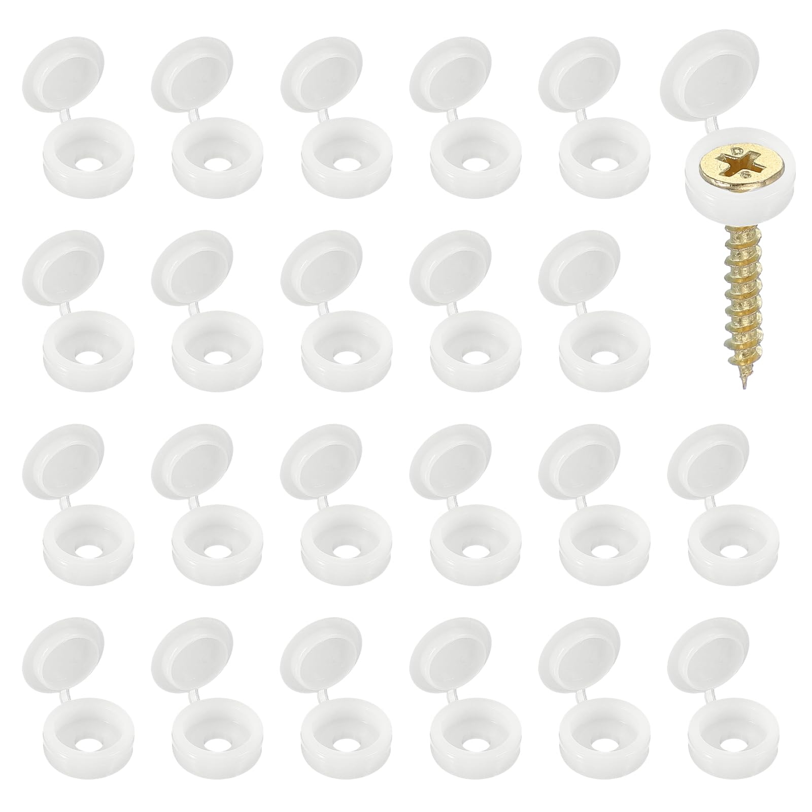 YELARXI Screw Snap Covers, Plastic Hinged Screw Cover Caps Shutter Screws Fold Snap Washer- Fitting for (Windows - Railings - Home Furniture - Cabinets) 4 mm & 100 Pack & White