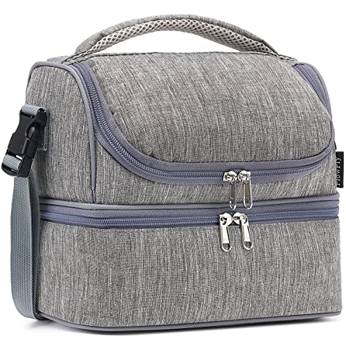 Image of FlowFly Double Decker Cooler Insulated Lunch Bag Large Tote for Boys, Girls, Men, Women, With Adjustable Strap (Grey)