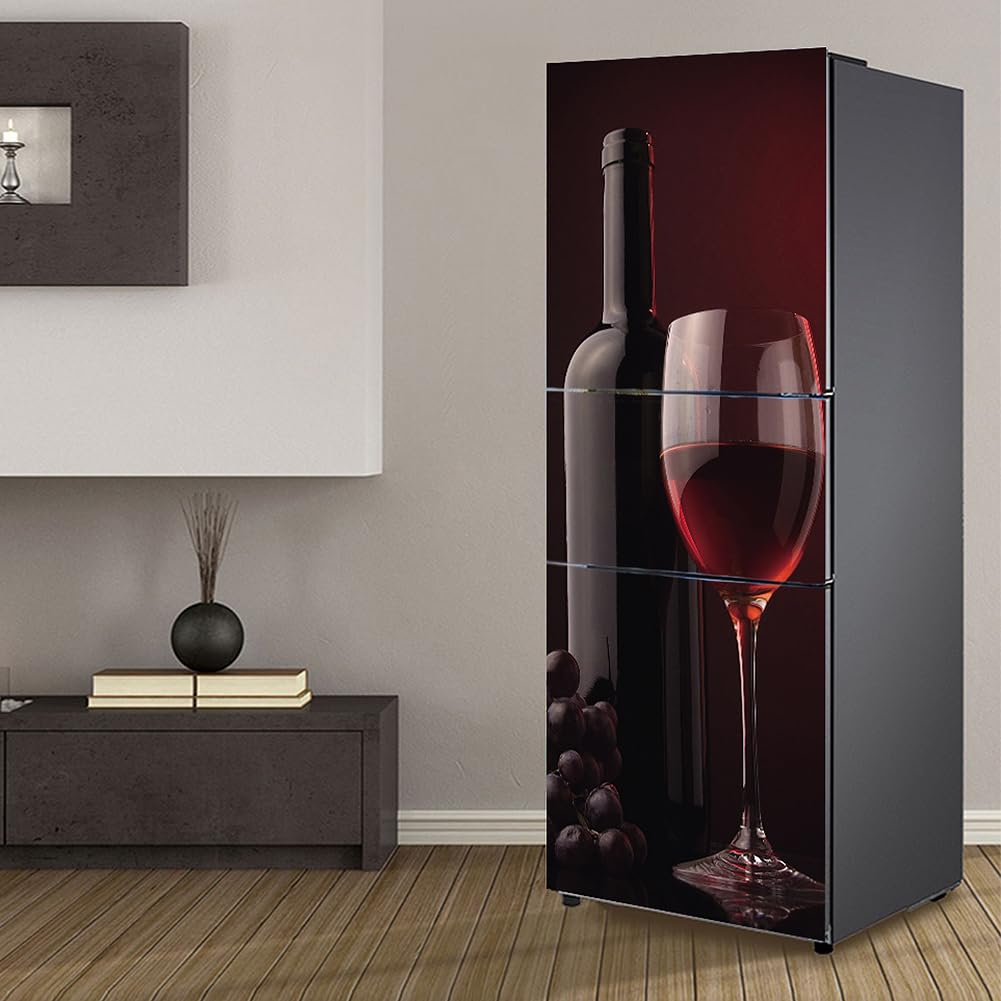 Fridge Wraps Kitchen Fridge Stickers Cover Full Doors, Fridge Sticker Full Covering Door Fridge Covers Skins wall Stickers for Kitchen Decal, Grape red Wine Romance
